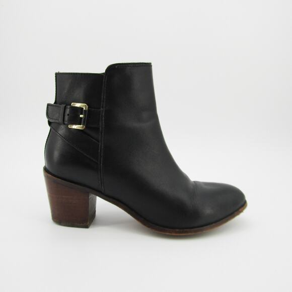 Sam Edelman Boots Womens Size 7.5 Black Leather Marlene Ankle Booties Block Heel - Picture 1 of 10